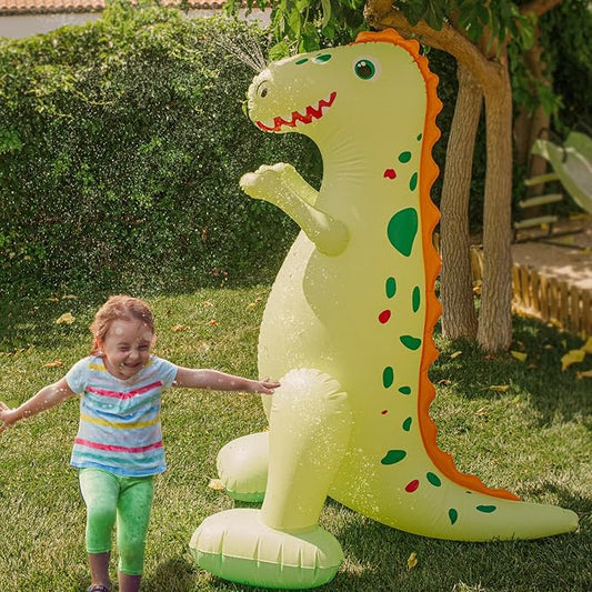 Float Joy Sprinkler for Kids Outdoor Play Water Sprinkler Inflatable 5.5ft Giant Dinosaur T-REX Great Gift for Kids and Adults Water Toy for Pool Party Decorations Summer Yard Party