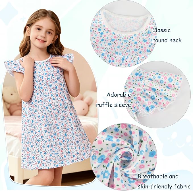 AmzBarley Matching Doll & Girl Pajamas Girls Nightgowns Sleepwear Night Dress for Kids and 18 inch Doll Clothes