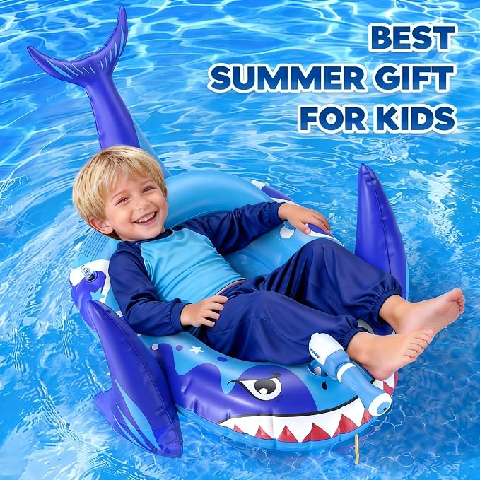 Kids Pool Floats with Water Gun, Toddler Inflatable Pool Toys for Kids Age 3-8 Years Old, Summer Outdoor Water, Beach, Swimming Pool Toys Gift for Boys and Girls