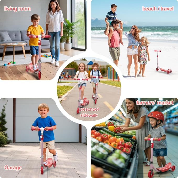 Kick Scooters for Kids 3-5 5-7 Years Age - Handlebars Flexible Steer,Height Adjustable,Stable Light Up Three Wheeled Toddler Scooter for Boy & Girl,Indoor Outdoor Kid Child Toy Gift