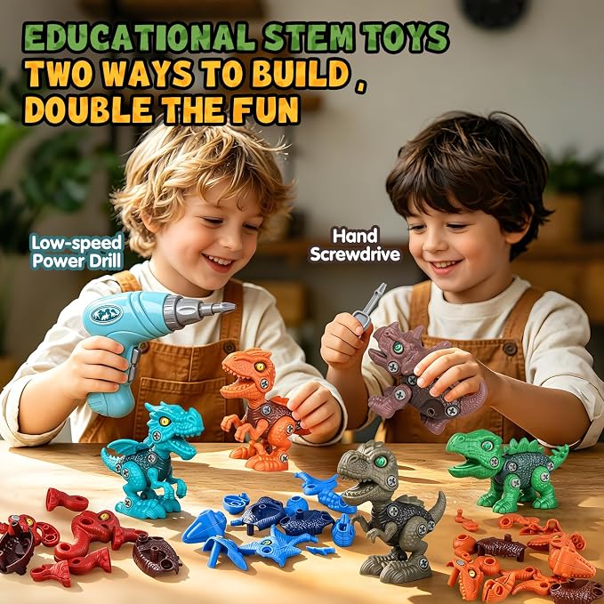 Drefirsa Dinosaur Toys for Kids Age 3-5 5-7, 8Pcs Take Apart Dinosaur Set | Trex Storage Case, Electric Drill Toy, STEM Building Toy, Christmas Birthday Gift for 3 4 5 6 Year Old Boy, Party Favor
