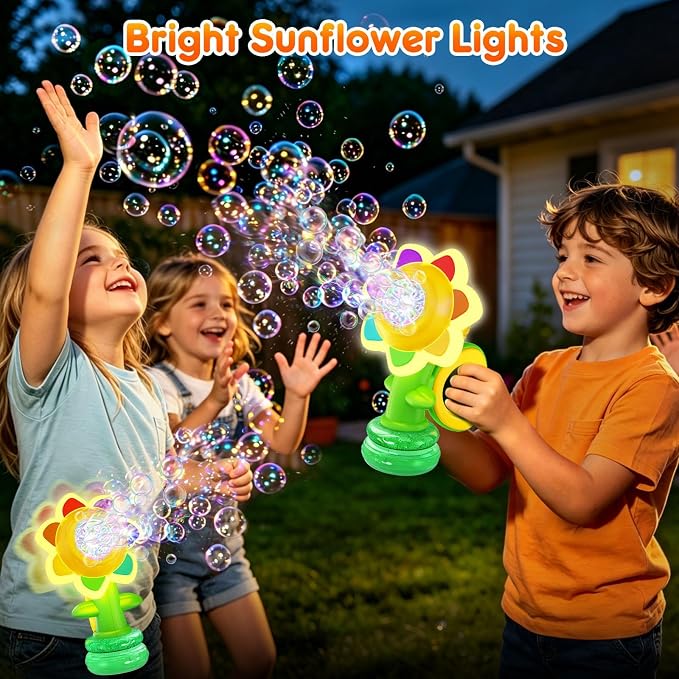 Yunaking Bubble Machine Wands Kids Toys: Type-C Rechargeable Bubbles Gun Maker LED Light Outdoor Toys for 3 4 5 6 7 8 Boy Girl Toddlers Kids Party Wedding, Gift for Birthday Easter Valentines Xmas