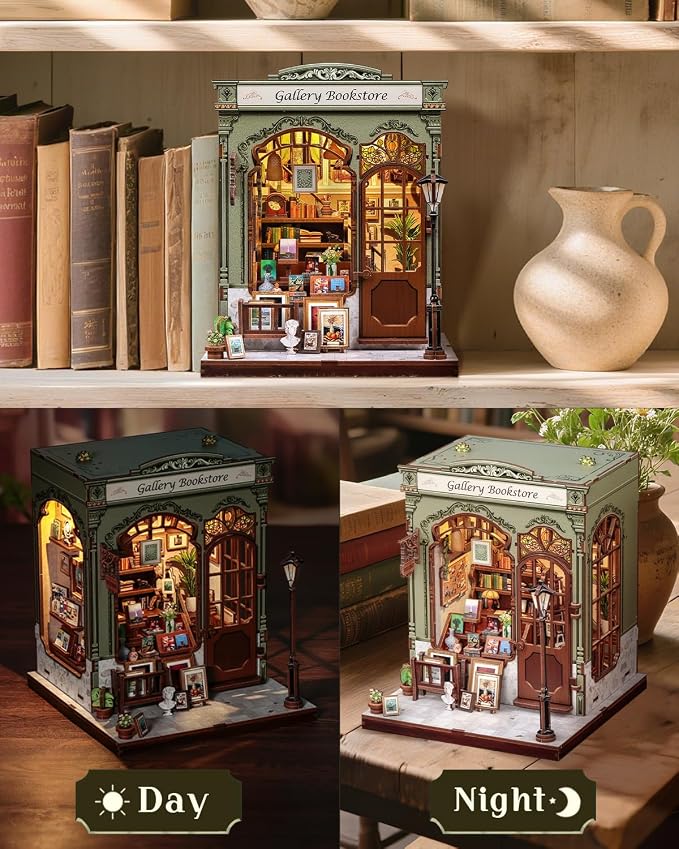 CUTEBEE Book Nook Kit, DIY Miniature House Kits for Adult and Teens, Decorative Bookend with LED, 3D Wooden Puzzle, Mini Booknook Tiny House Model Building Kit, DIY Crafts Hobbies Gifts
