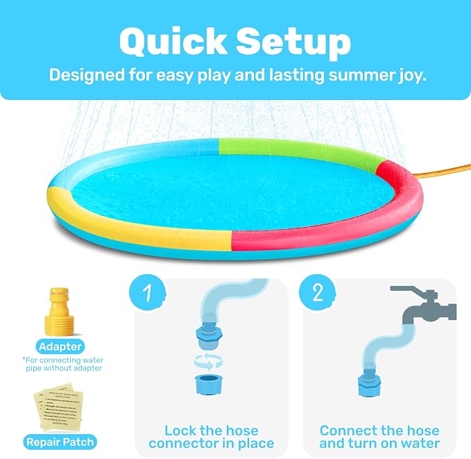 SLOOSH 60" Non-Slip Splash Pad Sprinkler - Outdoor Water Play Toys Backyard Fountain Mat for Toddlers Kids Dogs, Thickened Sprinkler Outside Pool Party Durable for Girls Boys Pets (60in, Multicolor)