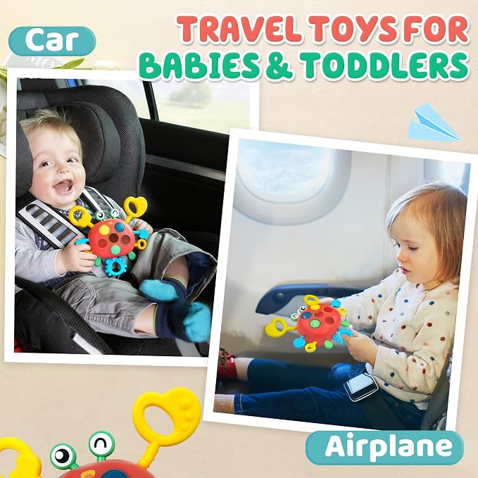 Chilvil Airplane Travel Toys for Toddler Kids 1-3 Sensory Montessori Toys for 1+ Year Old Silicone Pull String Road Trip Car Seat Travel Activities Essentials 18+ Months