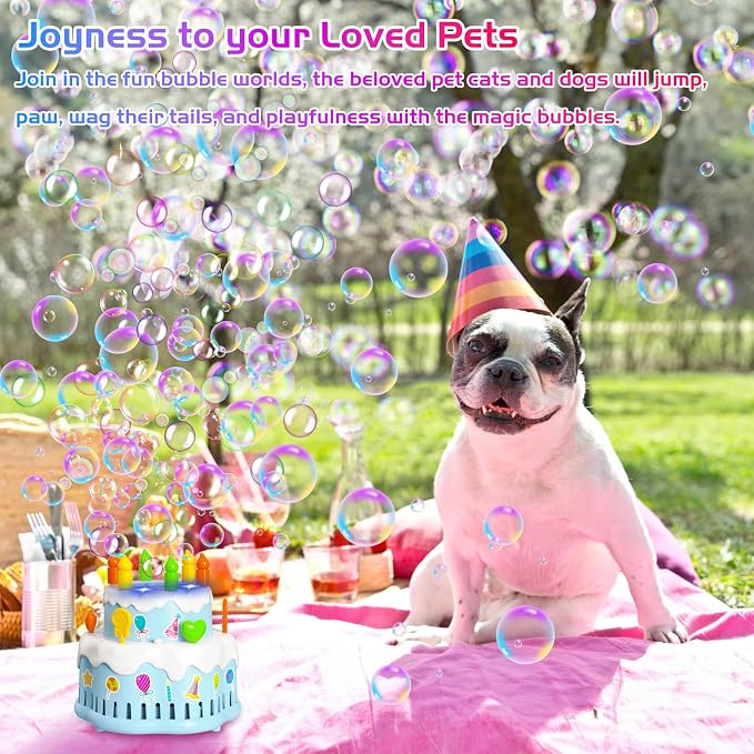 Panamalar Birthday Cake Bubble Machine, Automatic Bubble Blower for Kids Boys Girls 10000+ Bubbles Per Minute with Lights/Music/Solution, Party Cake Bubble Maker Toys for Birthday Outdoor Wedding Gift
