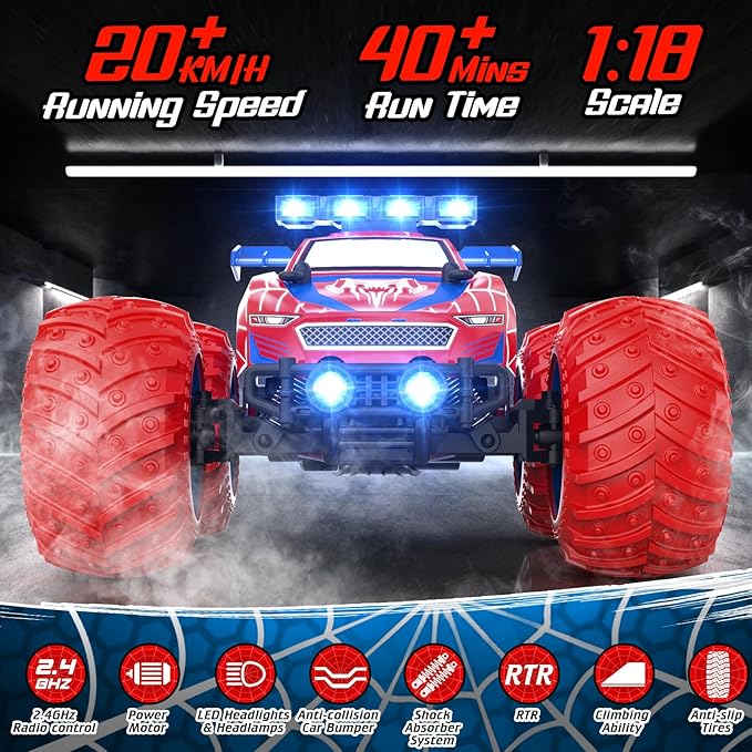 EpochAir 1:18 Remote Control Car - 20km/h 2.4GHz All Terrain Off-Road Monster Truck with Bodylights&Headlights &Headlamps, Rechargeable Toy Car Gift for 3 4 5 6 7 8 9 10-12 Year Old Boys Girls Kids
