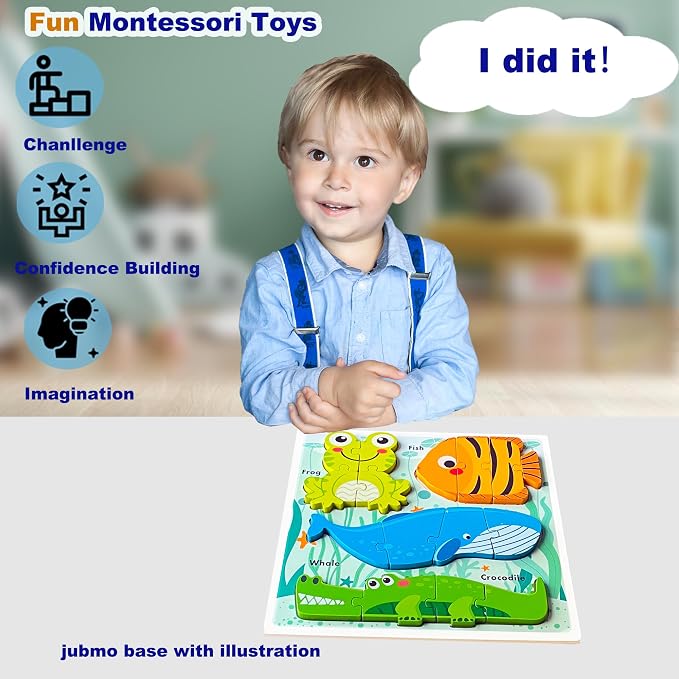 Montessori Wooden Toddler Puzzles, Educational Gift Jigsaw Puzzle for Toddlers 1-3 Year Old,Learning Toys for Ages 2-4 Boys Girls Kids