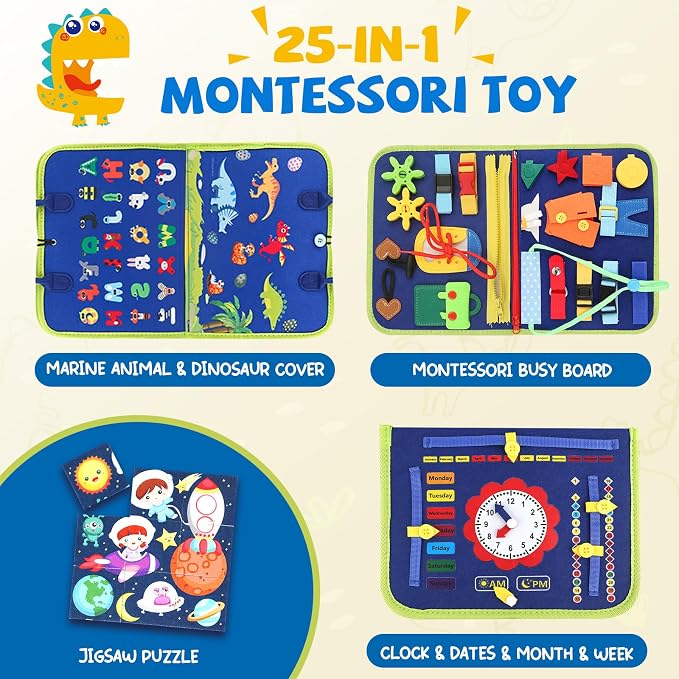 Toddler Busy Board, Montessori Sensory Toys for Boys, 1-4 Year Old Girl Toddler Travel Toys, Educational Learning Activities Board for Motor Skills, Birthday Gifts for Airplane Car, Pink
