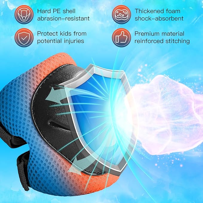 Wemfg Kids Protective Gear Set Knee Pads for Kids 3-14 Years Toddler Knee and Elbow Pads with Wrist Guards 3 in 1 for Skating Cycling Bike Rollerblading Scooter
