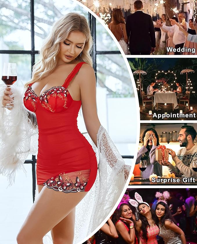 Avidlove Lingerie for Women Mesh Babydoll Lingeries Lace Chemise Floral Sleepwear Dress Sheer Exotic Boudoir Outfit S-XXL
