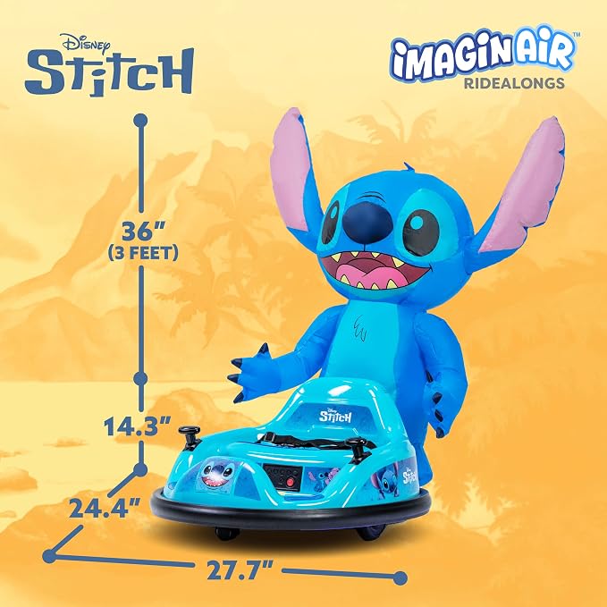 6V Stitch Toys Kids Bumper Car - Kids Electric Ride On Car, Toddler Toy, Auto-Inflated, Parent Remote Control, 360° Spins, LED Lights, 1MPH Speed, Max Weight of 66lbs, Age 1.5-4yrs