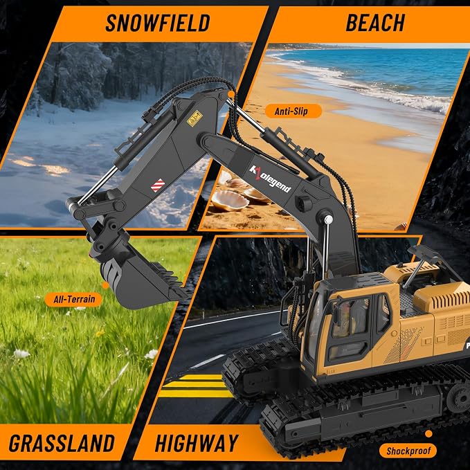 kolegend 3 in 1 Remote Control Excavator Toy 14 Channel RC Excavator Toy for Boys 3-12 with Bucket/Claw/Drill 2.4GHz Full Functional Construction Vehicles Toys Gift for 6 7 8 9 10 Years Old Kids Boys