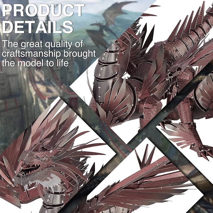 Piececool 3D Puzzles for Adults, Hellstrom Dragon Metal Model Building Kits, Challenging Brain Teaser Metal Puzzles for Stress Relief