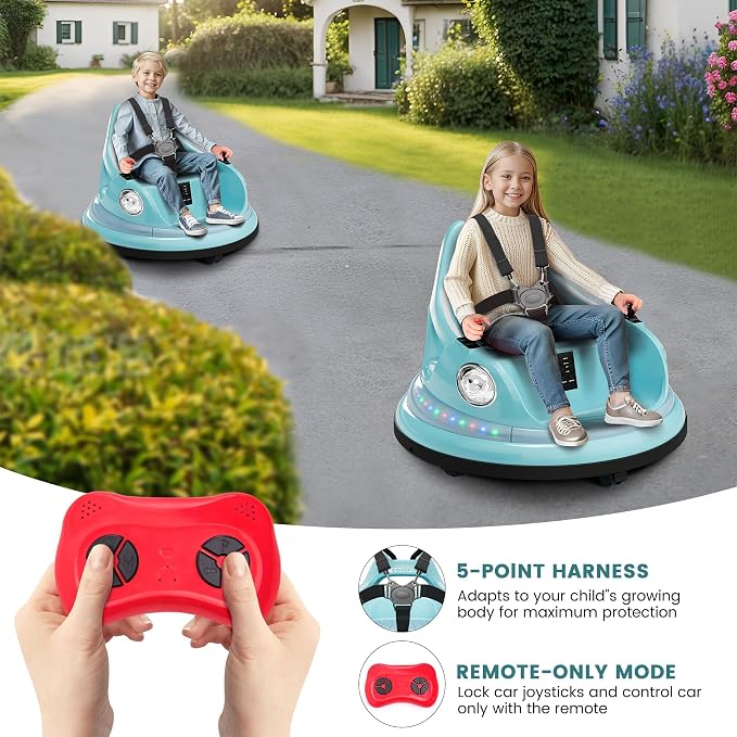 Bumper Car for Kids, 12V Ride on Bumper Car for Toddler with Remote Control, 2-Speed, 2 Driving Modes, 360°Spin, Anti-Collision Padding, Lights, Music, Electric Bumping Car for Children 1.5-6, Blue