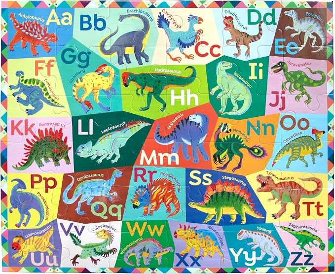 eeBoo 36 Piece Giant Floor Puzzle - Dinosaur Alphabet Children's Puzzle ABC & Dino Themed, Large Pieces for Small Hands to Develop Motor Skills