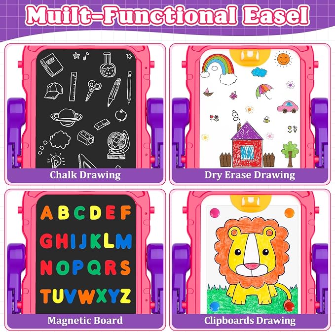 Easel for Kids Chalkboard,Double Sided Magnetic Drawing Painting Board | Toddler Easel Toys for 3-6 Year Old Girl Birthday Gifts