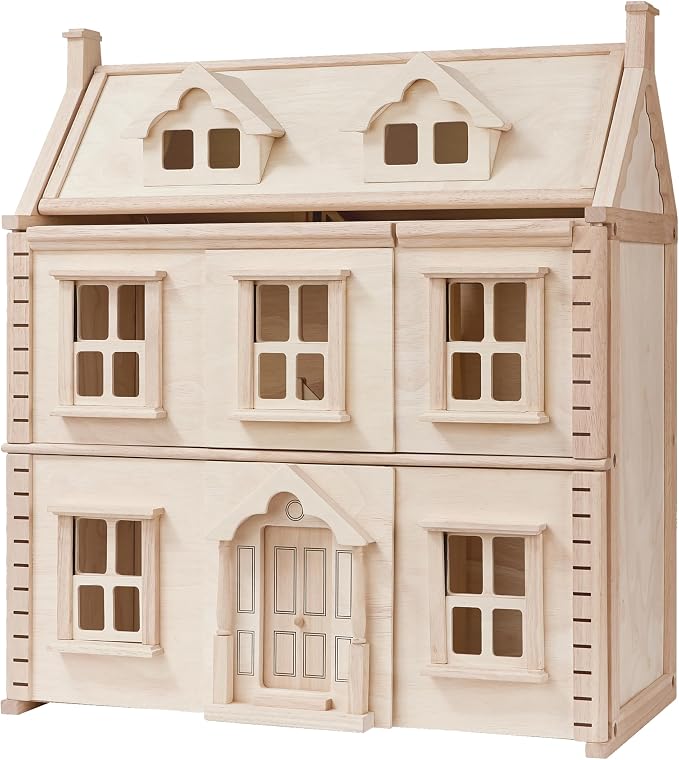 PlanToys® Victorian Wooden Dollhouse | 3-Story Large Doll House with Attic, Opening Panels & Sliding Windows | Pretend Play Dollhouse Compatible with 1:12 Scale Furniture & Wooden Dolls