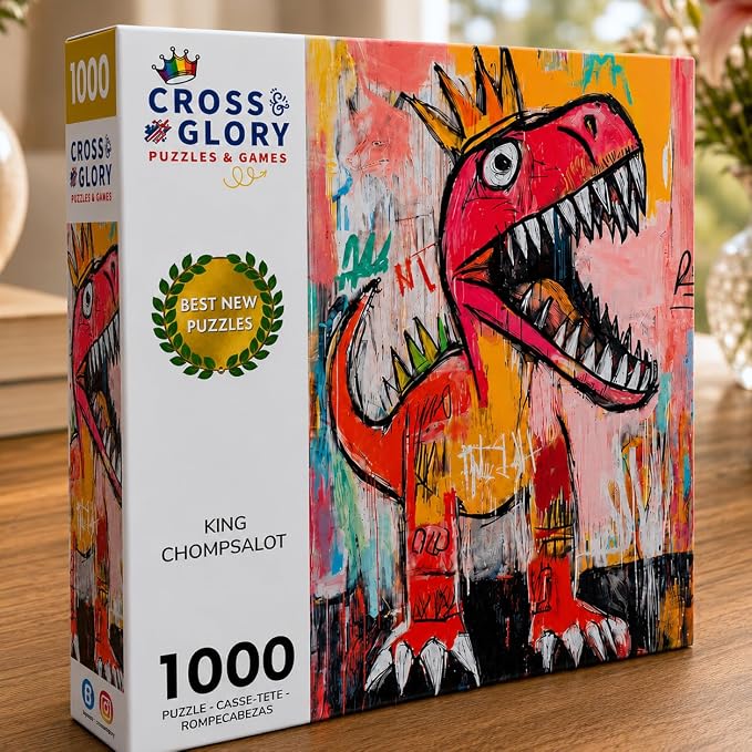 Cross & Glory - King Chompsalot - 1000 Piece Jigsaw Puzzle for Adults | Best New Dinosaur Puzzle | Prehistoric T-Rex Artwork | Challenging and Fun Puzzle Experience
