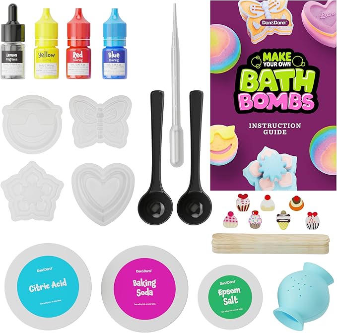 Dan&Darci Bath Bomb Making Kit for Kids - Kid Crafts Science Project - Gifts for Girls and Boys - Craft Activity Gift for Age 6, 7, 8, 9, 10, 11 & 12 Year Old Girl - Makes 10 Baths Bombs Fizzies