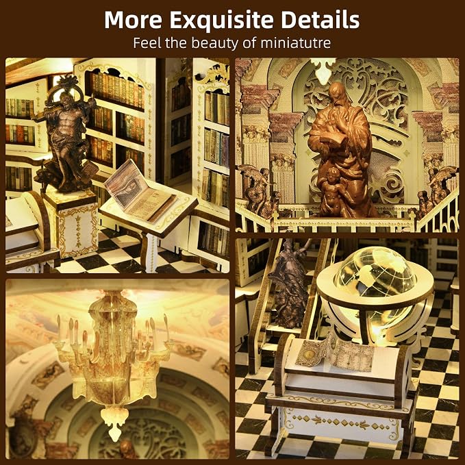 𝐂𝐂𝐂𝐃𝐅 DIY Book Nook Kit, DIY Miniature Dollhouse Booknook Kit, 3D Wooden Puzzle Bookend Bookshelf Insert Decor with LED Light for Adults (Library of Gods Max)