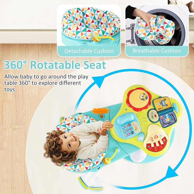 INFANS 3 in 1 Walk Around Baby Activity Center, Baby Walker with Play Table, Wheels, Detachable Seat Cushion, 3 Adjustable Heights, Learning Toys for Boys Girls Aged 6-36 Months (Green)