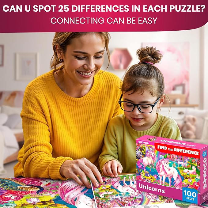 QUOKKA 100 Piece Puzzles for Kids Ages 4-6 – 4 Jigsaw Puzzles for Kids Ages 6-8 – Search and Find Unicorn Princess Mermaid Toys for Children 8-10 Year Old – Educational Game Gift for Boys and Girls