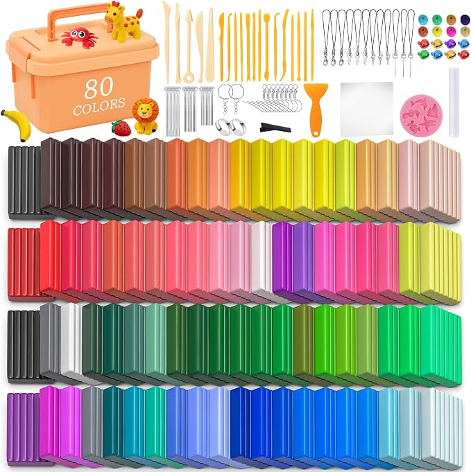 175 Pcs Polymer Clays 80 Bright Colors Oven Bake Clay Non-Sticky Modeling Clay DIY Starter Kit with Sculpting Tool and Accessories for Artists Jewelry Making Craft Gifts