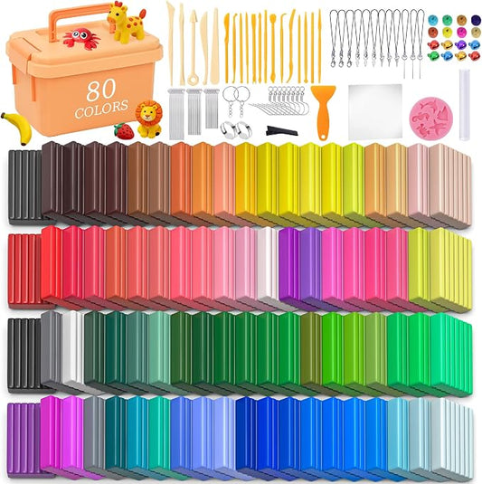 175 Pcs Polymer Clays 80 Bright Colors Oven Bake Clay Non-Sticky Modeling Clay DIY Starter Kit with Sculpting Tool and Accessories for Artists Jewelry Making Craft Gifts