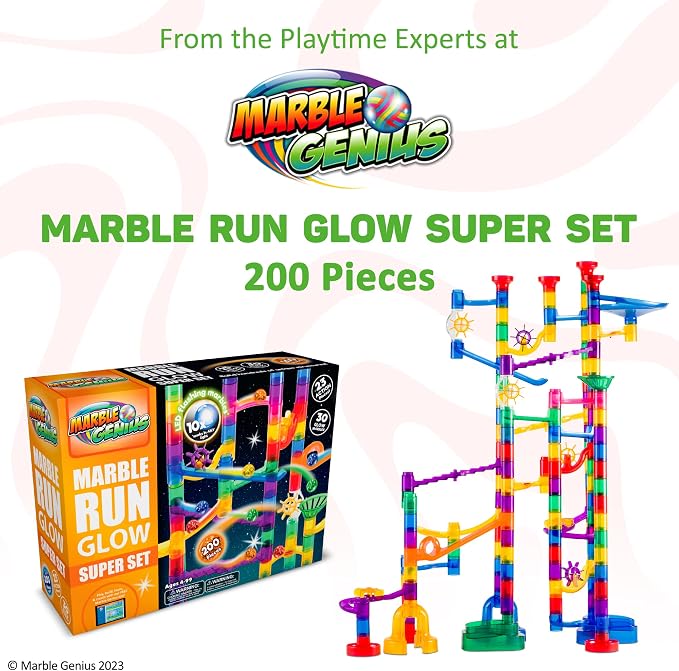 Marble Genius Marble Run Track - 200-Piece, Multicolor, Space Theme - Glow-in-The-Dark Marble Set & STEM Building Toy & Race Track for Ages 4+