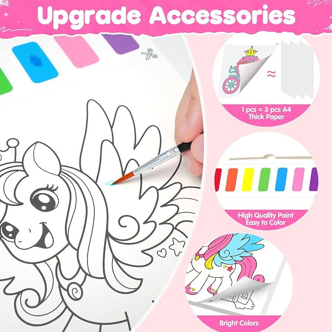 ZIZZ Paint with Water Coloring Books for Toddlers, Princess Watercolor Painting Sets for Kids Ages 3-5 4-8 Years Old, No-Mess Drawing Activity Art Craft Toys Birthday Valentine's Day Gifts for Girls