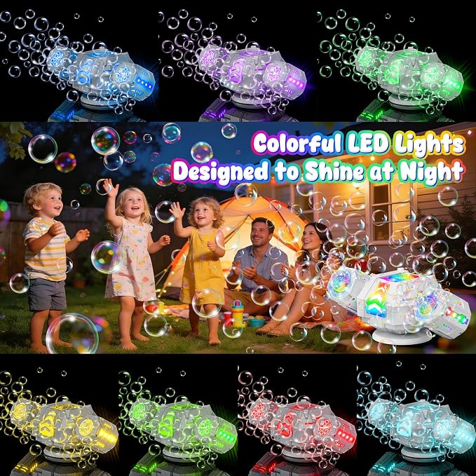 2026 RC Bubble Machine, 30000+ Big Bubbles Automatic Bubble Maker, Rechargeable Bubble Blower with 360° Rotation, 9 Lights & 2 Speeds, Outdoor Bubble Toys Gifts for Kids, Weddings, Birthday Parties