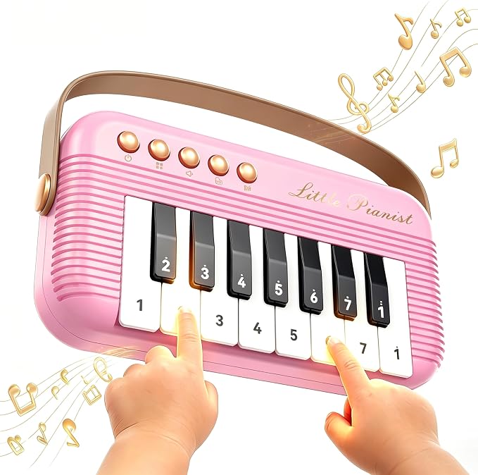 Mini Piano Keyboard for Toddlers Piano Toy Portable Pocket Piano with Light Up丨Musical Keyboard Electronic Instrument Learning Keyboards Toys Gifts for 3 4 5 6 Years Old Boys Girls (Pink)
