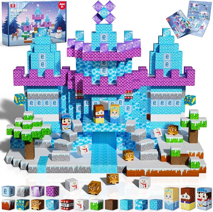 GraceDuck Magnetic Blocks - 150PCS Magnetic Blocks Build Ice Castle - Magnetics Toys for Montessori Toddler Easter Christmas Birthday Gifts - STEM Sensory Toys for 3 4 5 6 7 8 9 10 Year Old Girls