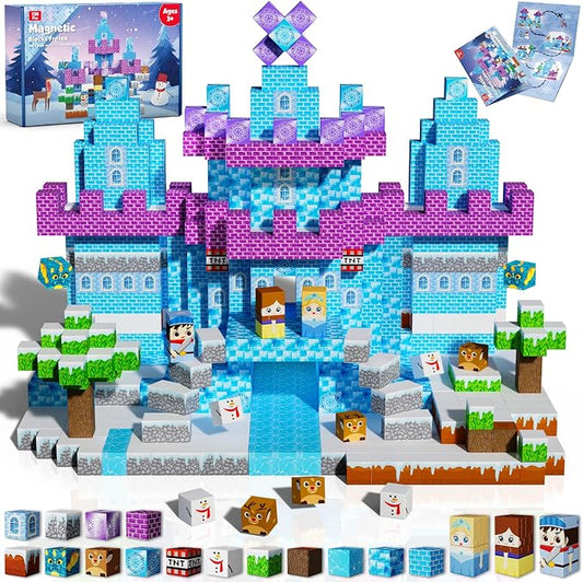 GraceDuck Magnetic Blocks - 150PCS Magnetic Blocks Build Ice Castle - Magnetics Toys for Montessori Toddler Easter Christmas Birthday Gifts - STEM Sensory Toys for 3 4 5 6 7 8 9 10 Year Old Girls