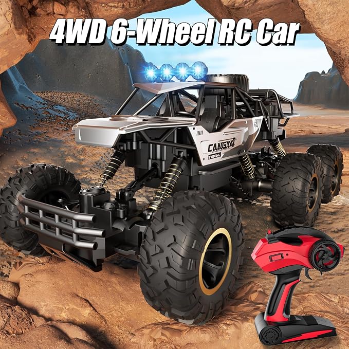 Jiakora RC Cars, Remote Control Monster Truck - Rock Crawler RC Truck with 2 Rechargeable Batteries, Metal Body, Large Size & LED Headlights, Boy Toys for Kids Ages 4-7 8-12 Birthday Gifts
