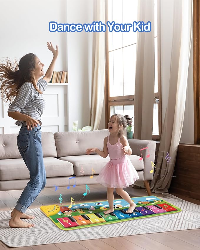 FOKI Floor Piano Mat for Toddlers, Sensory Educational Dancing Musical Keyboard Carpet Toy, Animal Sounds Touch Playmat Blanket, for 1 to 5 Years Old Boy and Girl
