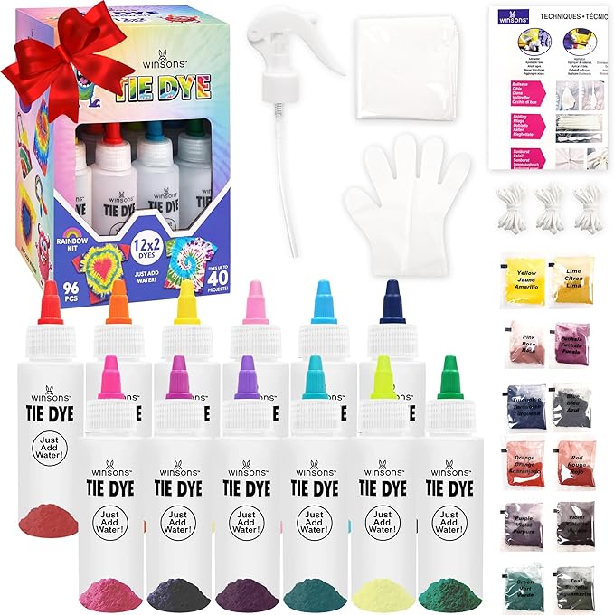 12 Colors Tie Dye Kit, Tie Dye Set for Kids, Pre-Filled Tye Dye Bottles, Non Toxic Permanent Fabric Dye Art Set, Easy DIY Fabric Art - Create Fun