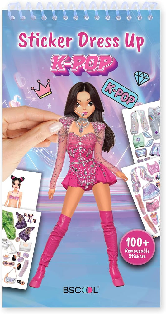 BSCOOL Sticker Dress up K-Pop - Sticker Activity Book for Kids, Learn Girls Fashion Design with Stickers and Guides for Kids 5 and Up, K-Pop Singer Performance, Gift for Girls
