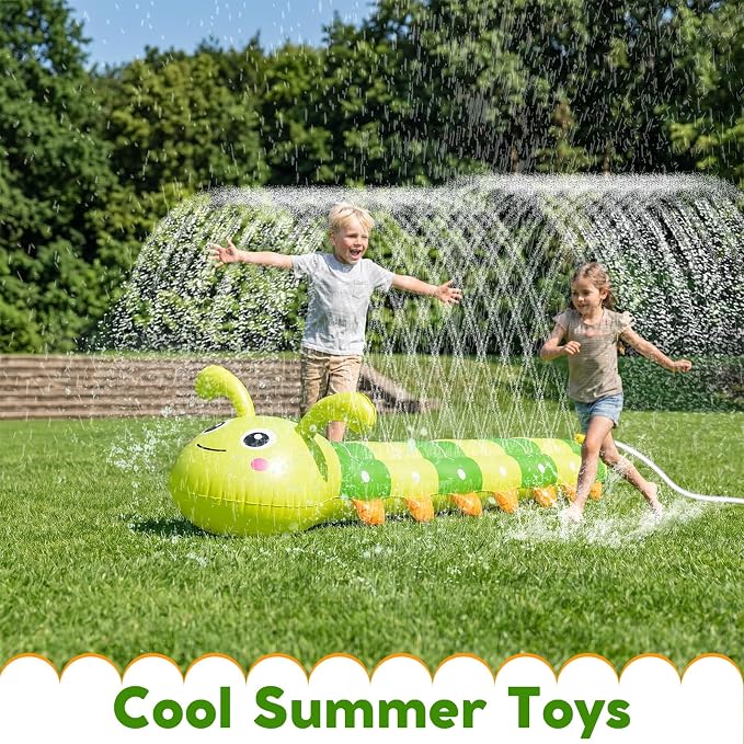Water Sprinkler for Kids, Large Caterpillar Inflatable Sprinkler, Kids Sprinklers for Yard, Outdoor Water Toys Spray Summer Water Play for Boys Girls Dogs Backyard (Yellow)