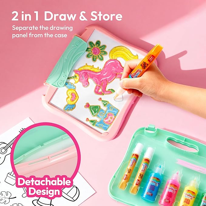 JOVA Klever Kits Gel Art Drawing Board- Window Craft and Stickers, Arts and Crafts for Kids 6 7 8 9 10, Window Clings Making Kits with 2 Tracing Pens and Storage Case, Educational Gifts for Toddler