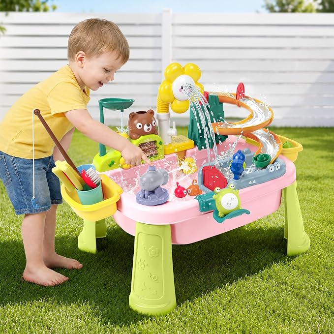 OKPOW Sturdy Water Table for Toddlers 1-2: No Tipping on Uneven Backyard | 4 Wide Legs & 3-Gal Sink Reduce Wobble by 80% - Keep Toddlers Safely Engaged in Splash Play, Tool-Free Assembly
