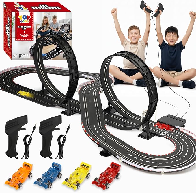 Slot Car Race Track Sets for Kids Ages 4-8, 20ft 2-Player 4-Lane Race Track with 2 RC Cars Speed-Controlled, Racing Circuit Toy for Boys 4-12, Pista de Carros para Niños
