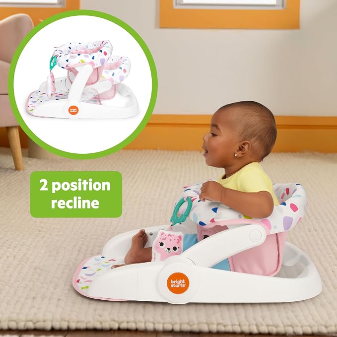 Bright Starts Learn-to-Sit 2-Position Baby Floor Seat with Toys, Pink, 4-12 Months