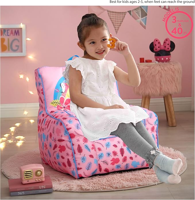 Idea Nuova Disney Minnie Mouse Toddler Nylon Bean Bag Chair with Piping & Top Carry Handle, Large