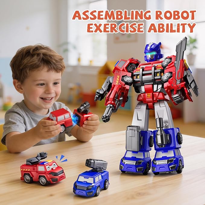 Gifts for 3 4 Year Old Boys, Toys for 3 4 Year Old Boys, 5-in-1 Transform Robot Toys for Boys 4-6, Easy DIY Assembly, 3 4 Year Old boy Birthday Gifts, Ideals Toys for Boys, Kids Toys