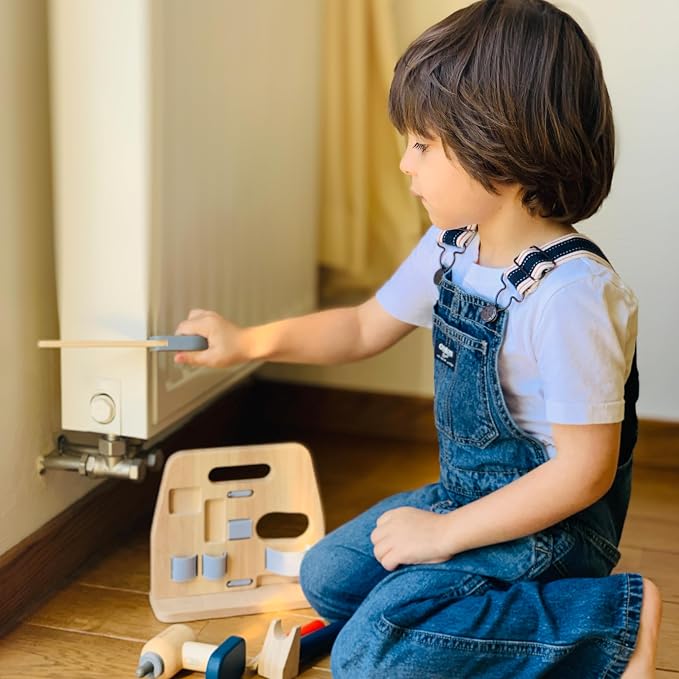 PlanToys® Wooden Handy Carpenter Set for Montessori Inspired Practical Life Play | Fine Motor, Construction and Imaginative Skill Building | Eco Friendly Tool Set for Creative Hands On Learning