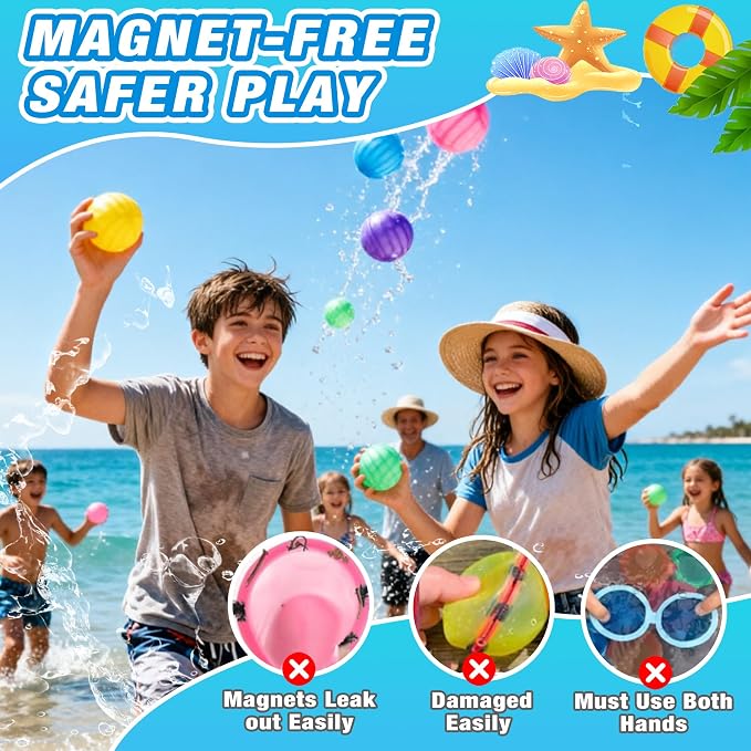 12 Pack Reusable Water Balloons, Squeeze Self-Sealing Quick Fill Silicone Water Bombs, Water Fight Toys for Summer Outdoor Pool Beach Backyard Games for Kids & Adults