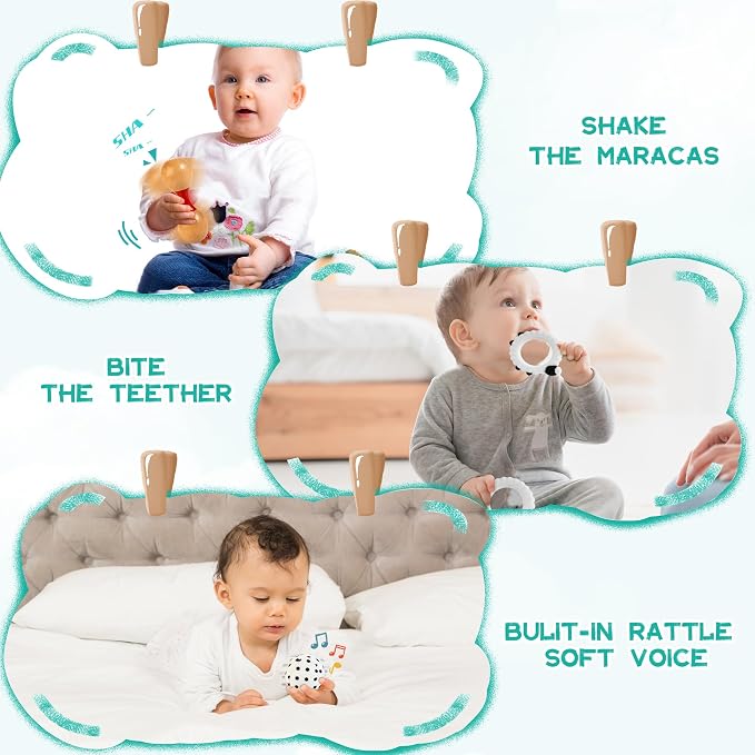 WOODMAM Montessori Toys for Babies 0-6 Months, 9 in 1 Learning Educational Baby Gifts for Newborn 0-3-6 Months, Includes High Contrast Cards, Baby Tissue Box Toy, Spinning Drum, Teether and More