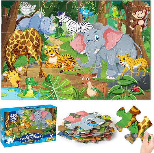 Jumbo Floor Puzzle for Kids, 48 Pieces Large Animal Jigsaw Puzzles for Kids 3 4 5, Toddler Learning Preschool Educational Toys for 4-8, Birthday for Boys Girls